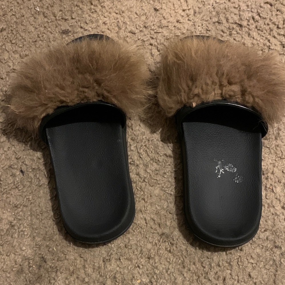 Women’s Faux-Fur Slide Sandals - Brown size 10